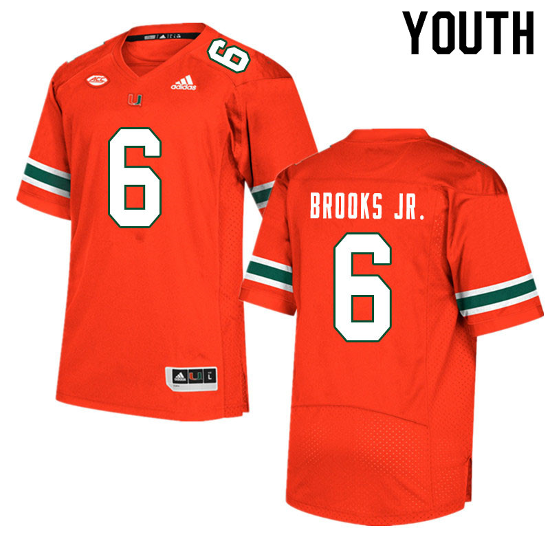 Youth #6 Sam Brooks Jr. Miami Hurricanes College Football Jerseys Sale-Orange